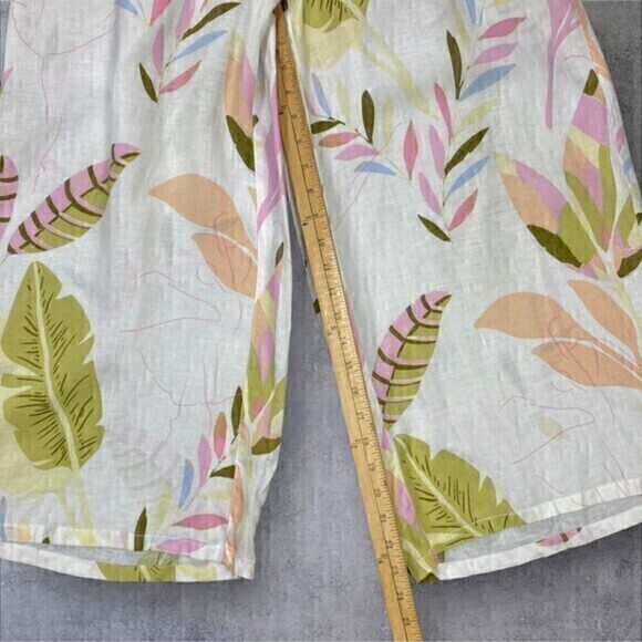 Cynthia Rowley Linen Pants Womens L Cream Tropical Print Wide Leg Crop Pull On - Picture 12 of 15